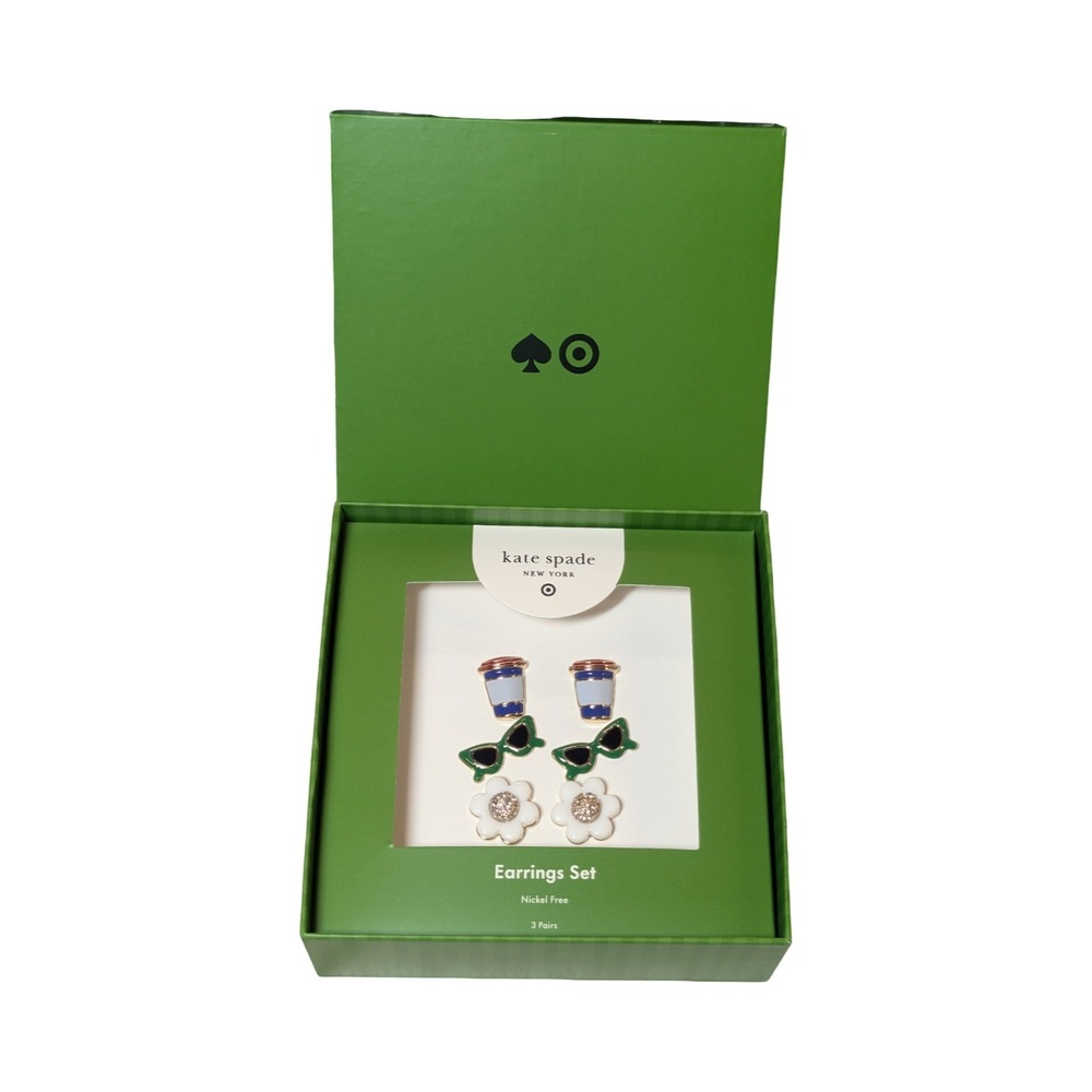 ⭐B1. Kate Spade New York Target SET 3 Stud Earrings Flower Sunglasses Coffee Cup